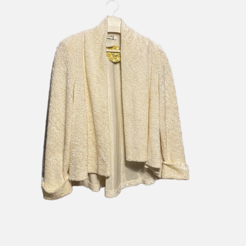 Vintage Connected White Crushed Velvet Open Cardigan - Size M